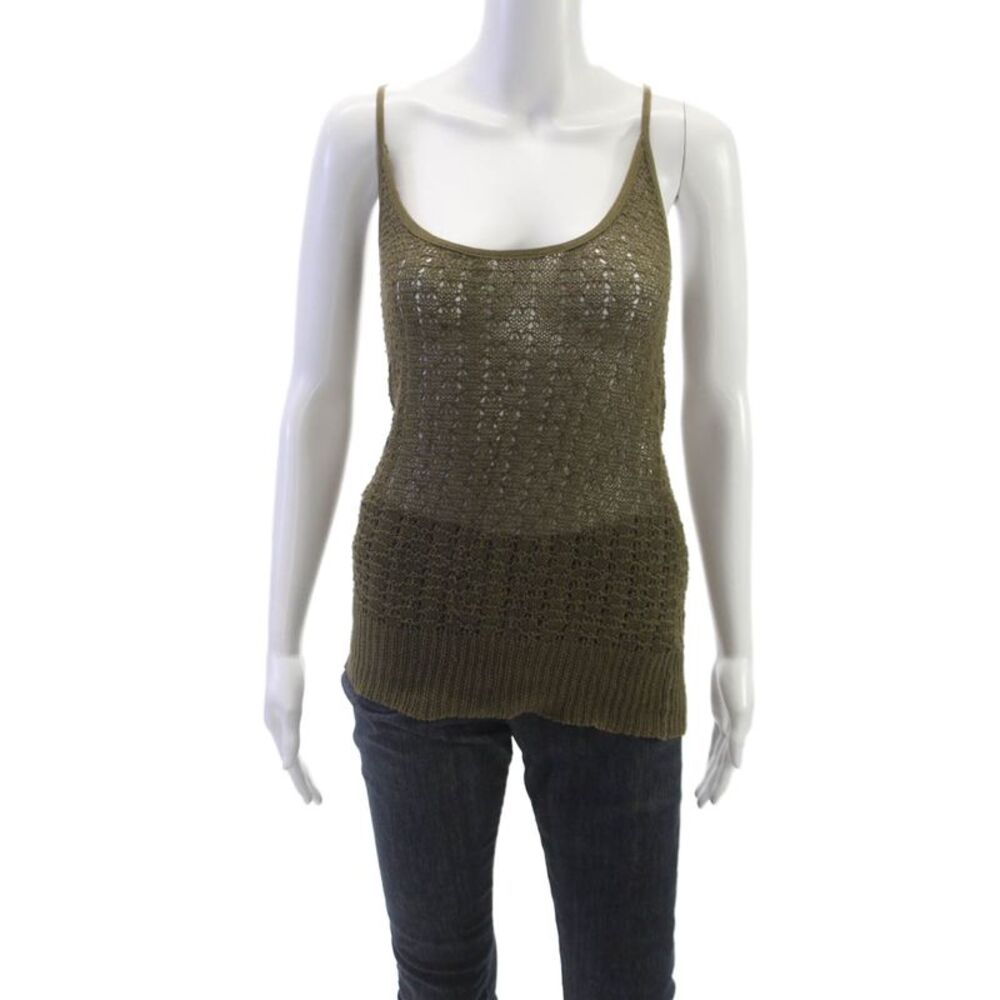 Theory Women Basic Sleeveless Scoop Neck Green Cotton Blend Tank Size S